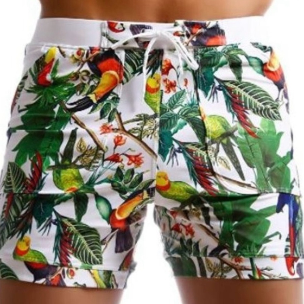 Taddlee Parrot Tropical Beach Vacation Resortwear Outdoor Pockets Swim Trunks XL